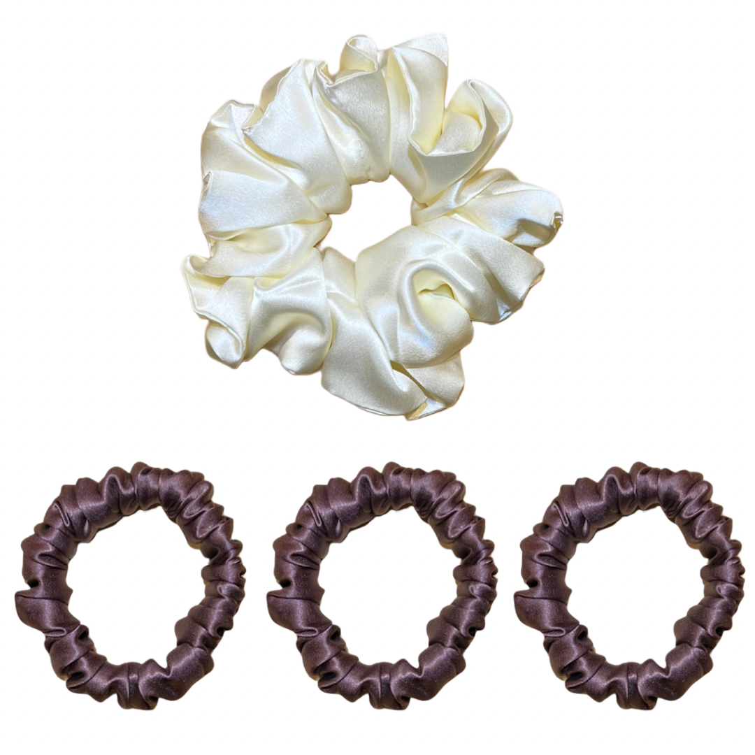 Set of large and skinny silk scrunchies