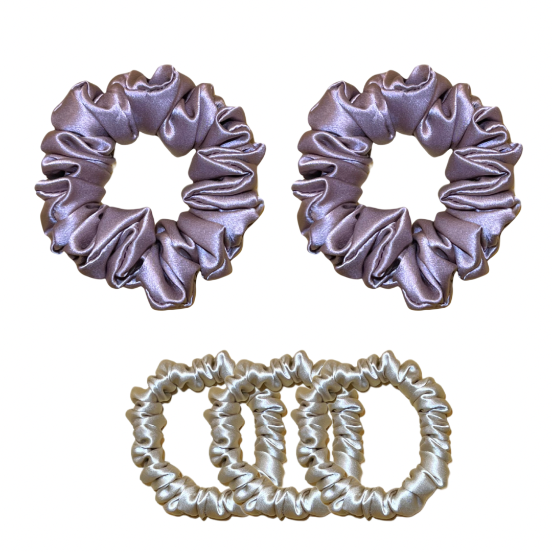 Set of medium and skinny silk scrunchies