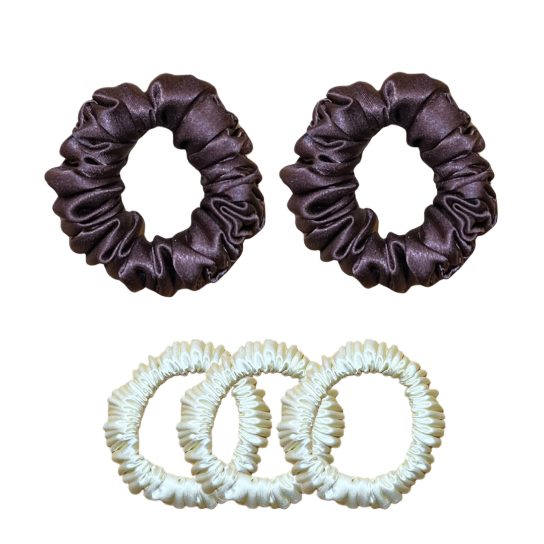 Set of medium and skinny silk scrunchies