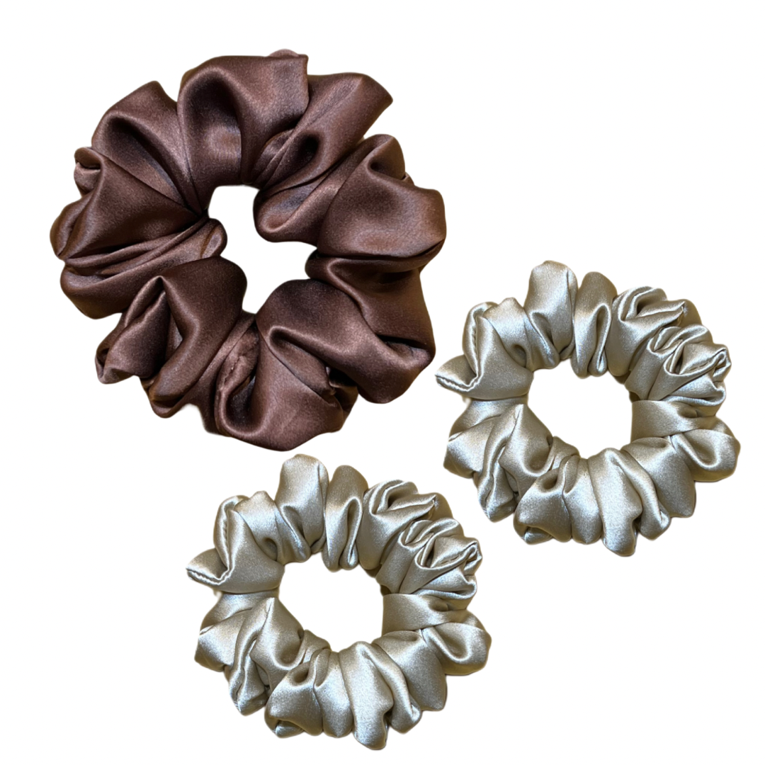 Trio set of large and medium silk scrunchies