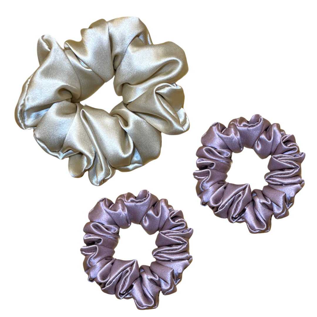Trio set of large and medium silk scrunchies