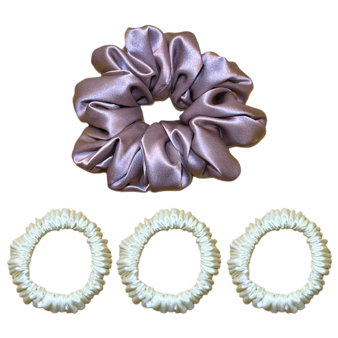 Set of large and skinny silk scrunchies